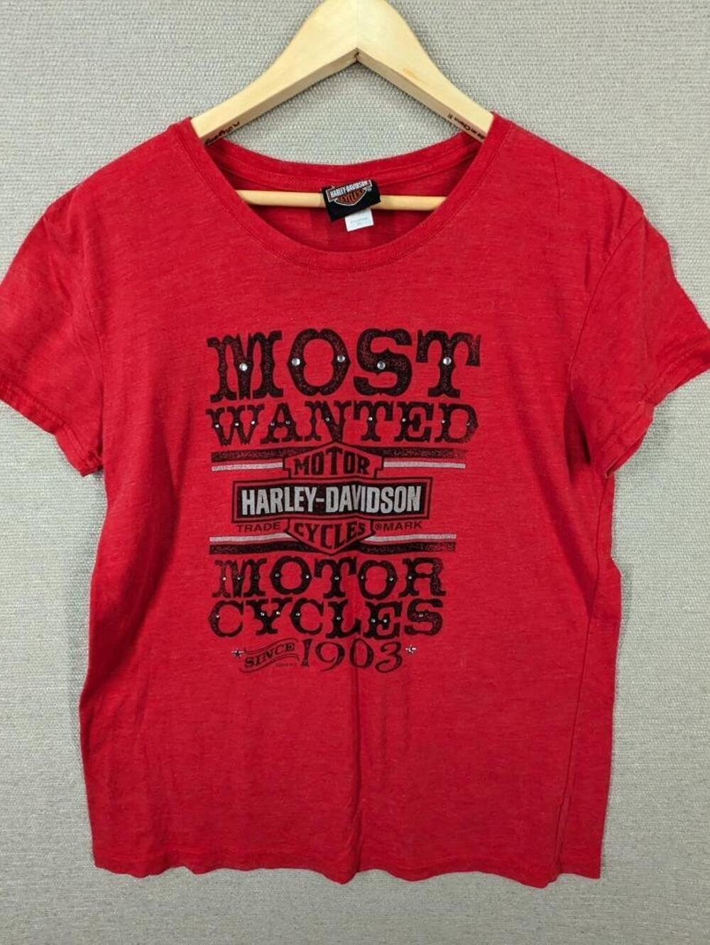 Harley Davidson T-Shirt Size XLarge Chicago Angel Wings Rhinestones -1223H82